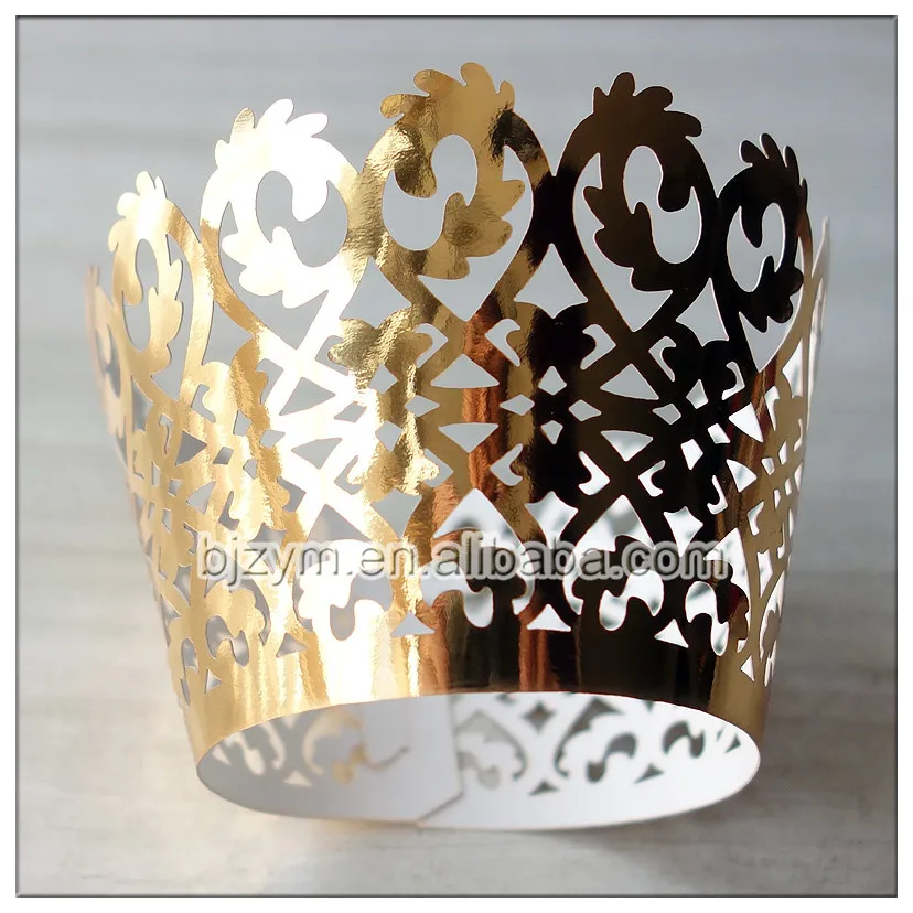 Disposable laser cutting shiny gold lace paper vine fondant cakes
