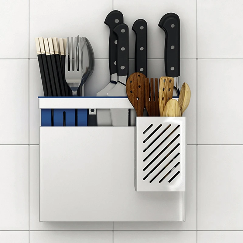 Nail-free kitchen knife holder stainless steel chopsticks cage hanging spoon shelves fork storage box home goods organizer