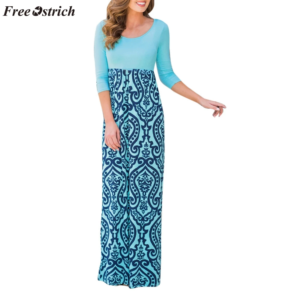 

FREE OSTRICH 2019 Women Summer Beach Boho Maxi Dress 2018 High Quality Brand Long Striped Print Dresses Feminine Plus Size S-XXL