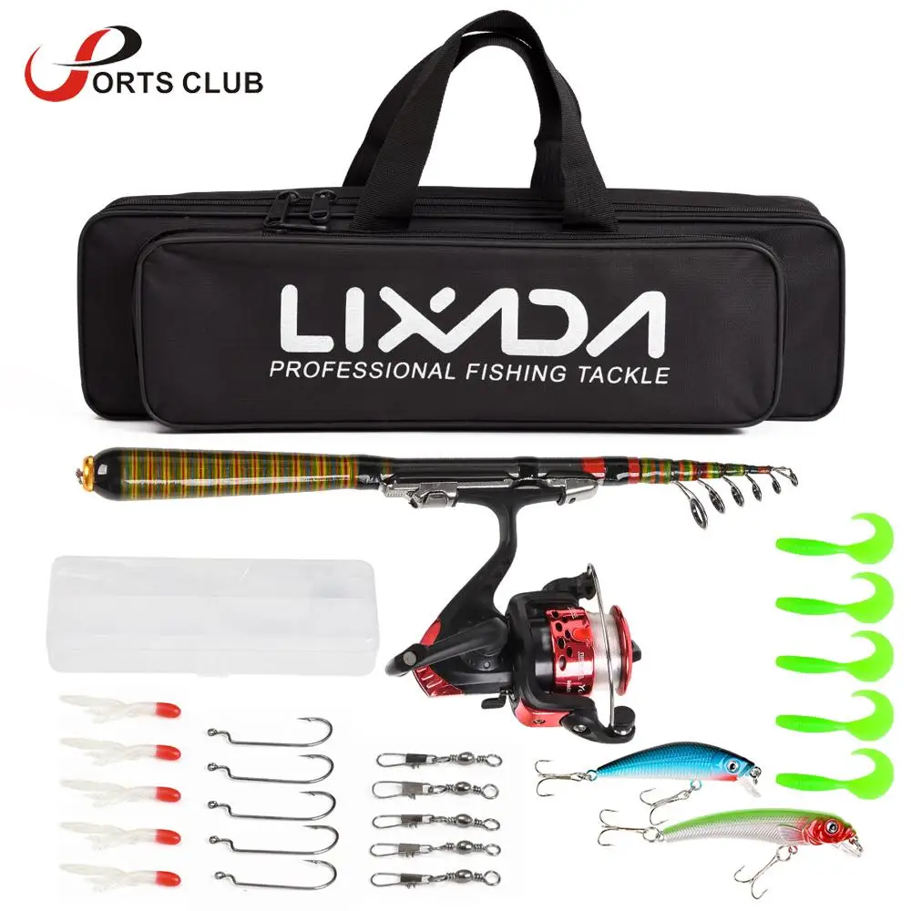 

Lixada Telescopic Fishing Lure Rod Reel Combo Full Kit Carbon Fiber Rod Spinning Reel Lure with Bag Case for Travel Pesca