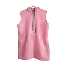 Латекс с капюшоном Топ женский розовый жилет куртка без рукавов на молнии размер XXS-XXL