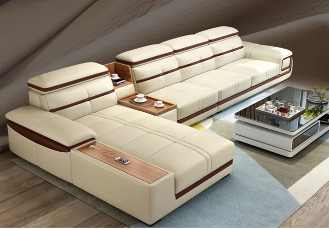 Living Room Sofa Corner Sectional Real Genuine Leather Sofas L Living Room Sofa Corner Sectional Real Genuine Leather Sofas L With Storage Cup Holder Muebles De Sala Moveis Para Casa