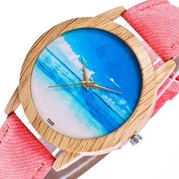 

Trendy Quartz Watch Cowboy Cloth Strap Beach Pattern Round Dial Quartz Watches Exquisite Workmanship Casual High Quality