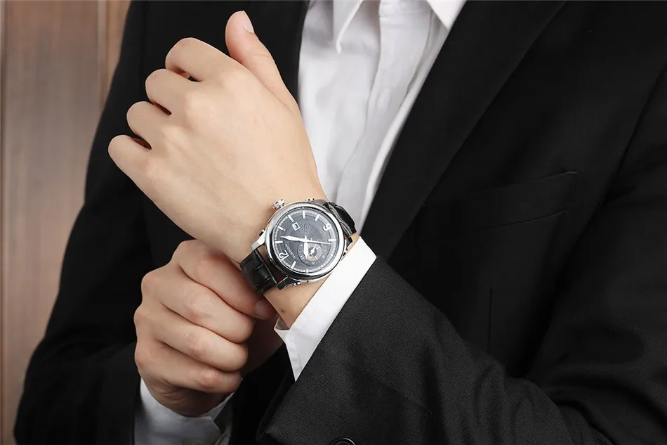 GUANQIN Топ бренд мужские часы кожаный ремешок большой циферблат Мужские спортивные часы водонепроницаемые 24 часа дата часы Мужские кварцевые наручные часы