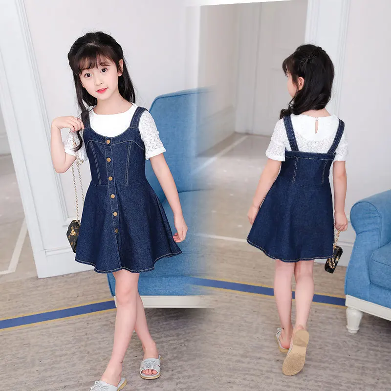 Girls Denim Dress 2019 New Casual Blue Kids Dresses for Girls 3 4 5 6 7 8 9 10 11 12 Year Toddler Children Teens Clothing