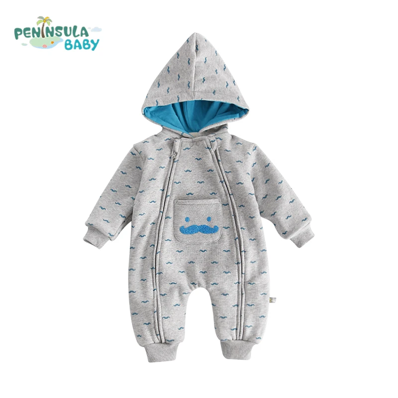 Baby Boys Girls Warm Hoodies Fleece Rompers Jumpsuit Hooded Bobysuit Christmas Pajamas Footed Sleeper with Zipper Pocket