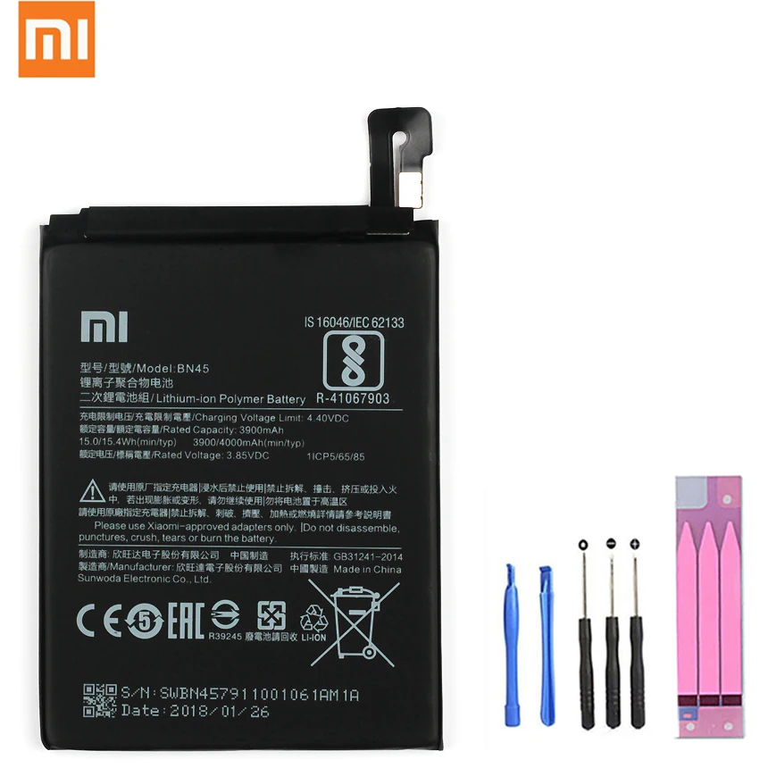 

Xiao Mi BN45 100% Original Replacement 3900/4000mAh For Xiaomi Mi note2 Redmi Note 5 Note5 Mobile Phone Batteries + Free Tools