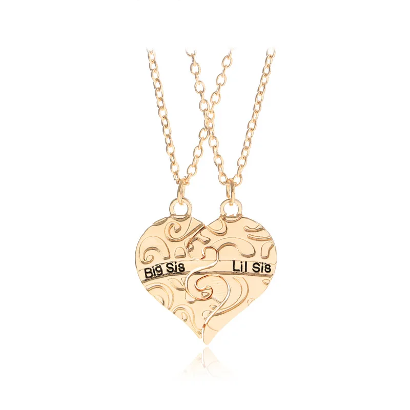 

New Broken Heart Stitching 2pcs/set Pendant Necklace Big Sister and Little Sister Retro Pattern Alloy Necklace For Friends Gift