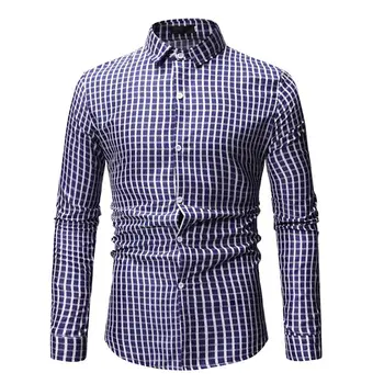 

MOGU Men's Broadcloth Plaid Shirt 2019 Spring Autumn Casual Long Sleeve Shirt Soft Comfort Slim Fit Plus 3XL Man Clothes