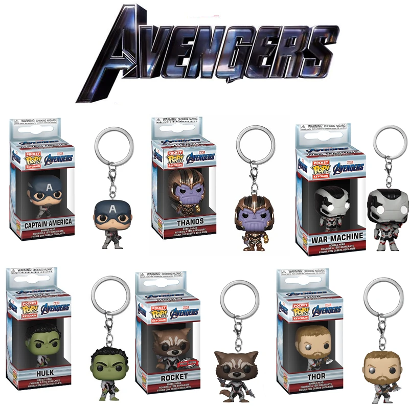 

FUNKO POP Captain America War Machine Hulk Thor Thanos Rocket the Avengers 4 Marvel Keychain Action Figures Model Toys For Gifts