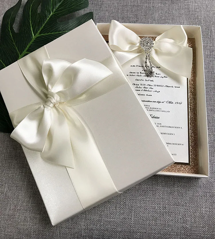 

Handmade DIY Wedding Cards with champagne Gold glitter with outer box