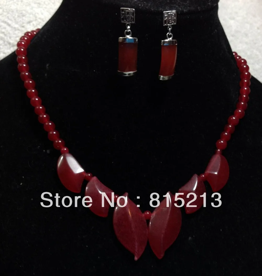 

ddh0071 Red Jade fashion jewelry necklace Earring Sets