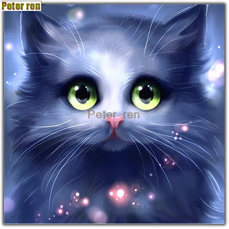 

Peter ren Diamond Painting cat DIY Diamond Embroidery animal Round Mosaic rhinestones full paintings new Year decor Blue kitten