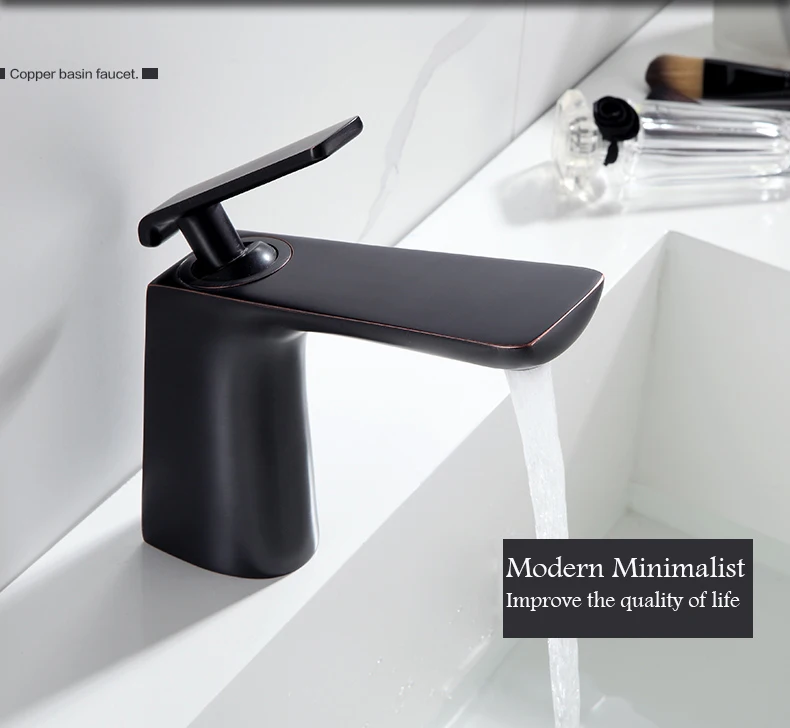 LTENG حوض للحمام صنبور الكامل النحاس الأسود صنبور الساخنة والباردة مغسلة ثقب واحد تحت الطاولة الحمام الغرور صنبور الماء