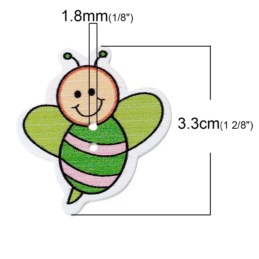 Деревянные Швейные Кнопки Скрапбукинг пчелы разные на два отверстия 3,3 см(1 2/") х 3 см(1 1/8"), 6 шт Новинка