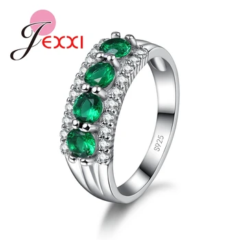 

Hot Fashion Silver Band Jewelry Women 925 Sterling Silver Wedding Rings Brand Green CZ Finger Ring Engagement