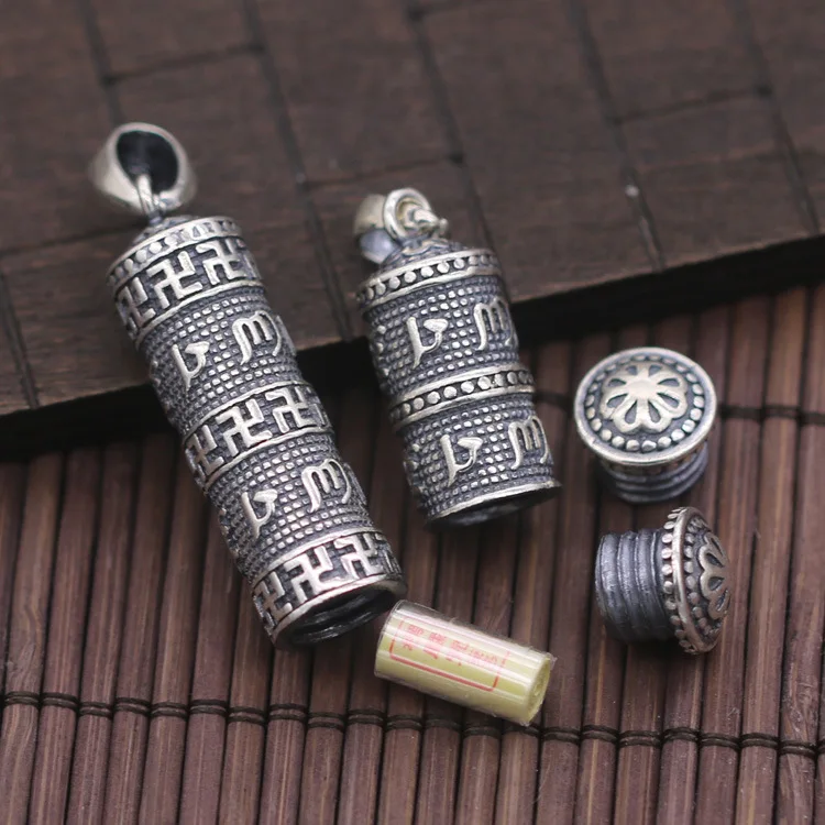 

925 Sterling Silver Nepal Handmade Thai Silver Pendant Six Words Genuine Kwu Box Necklace Pendant Swastika Curse Pendant