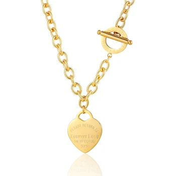 Classic Carve Forever Love Heart Pendant Necklace For Women Titanium Steel Gold Color Woman Necklace Jewelry Collar Lover Gift