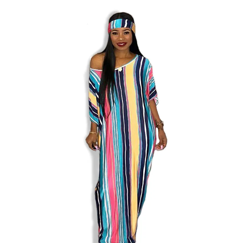 

Autumn Dresses Scarf 2018 Stripe Print Half Sleeve Loose Lady women fashion sexy Bandage casual nightclub Long Maxi dress 9050