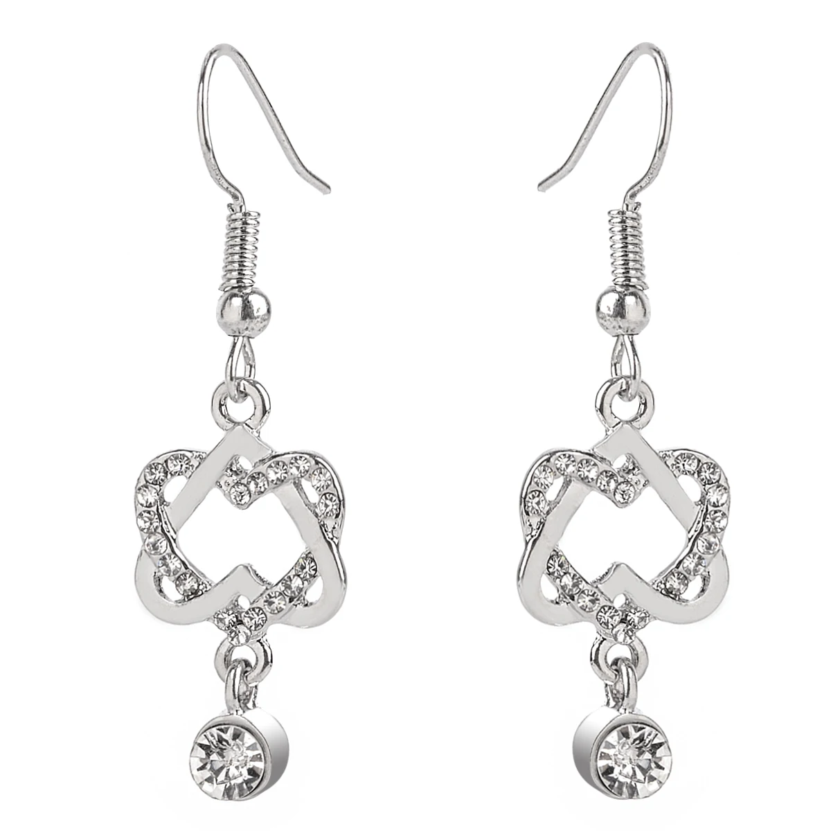 Crystal Drop Long Earrings Loverly Double Heart Dangle Earring For Women Femme Silver Gold Clolor Jewelry Bijouterie Shellhard