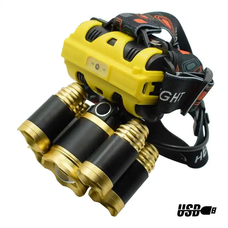 Мощный xm l T6+4*Q5 светодиодный налобный фонарь 18650 перезаряжаемый USB фонарик на