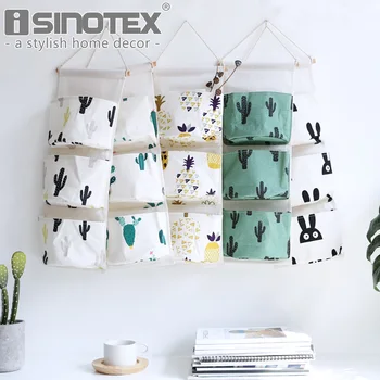 

Sundry Wall Hanging Storage Bag Cotton Linen Fabric 3 Pockets Closet Organizer Pouch for Toys Books Cosmetic Wall Wardrobe Decor