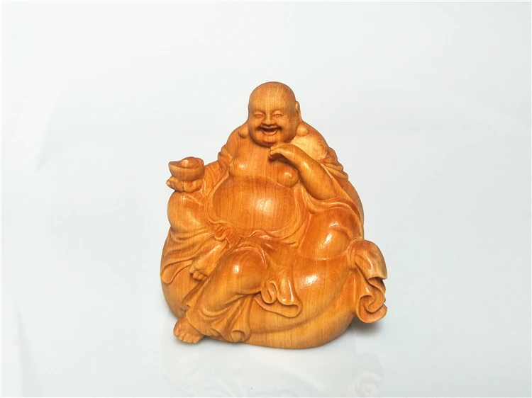 Maitreya Buda, adorno, estatua, tallados de madera artesanías, budista, estatuilla, feliz deseo de hacer regalos de negocios con dinero.