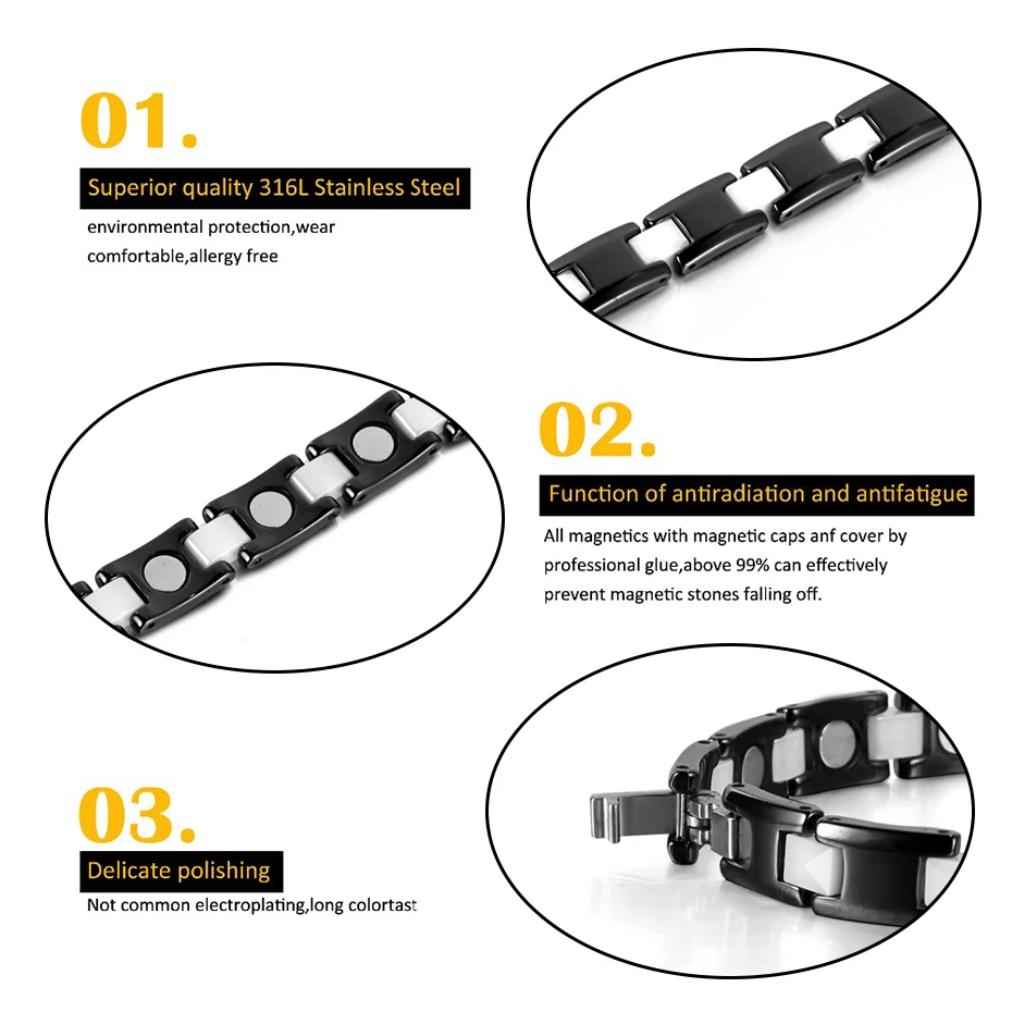 RainSo Прямая доставка Оптовая продажа Магнитные черные керамические браслеты для женщин 2018 горячая распродажа мода Исцеление голограмма