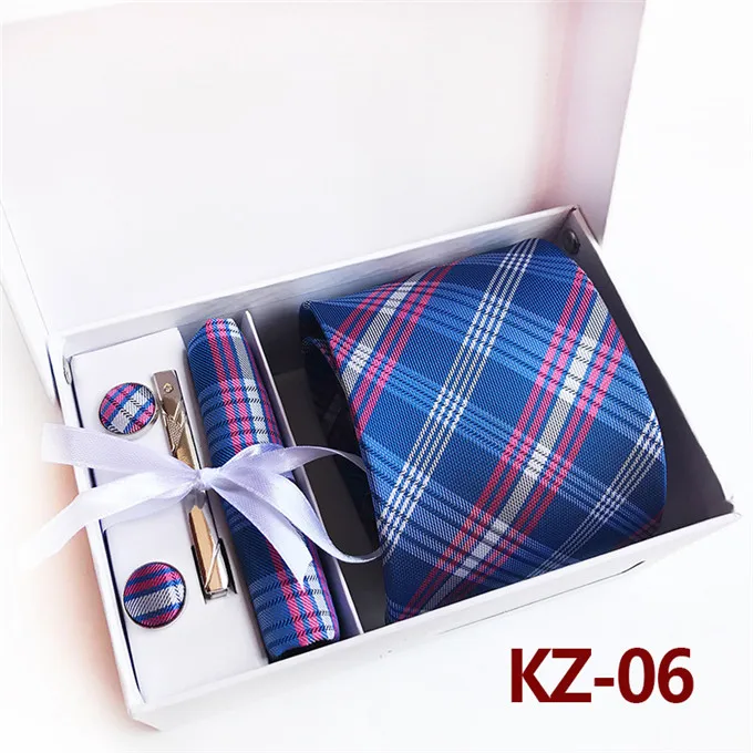 SCST клетчатый мужской свадебный галстук синие тонкие шелковые галстуки для мужчин галстук платок Зажимы для галстука, запонки 4 шт набор A091 - Цвет: KZ06