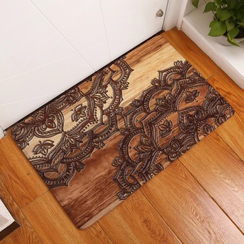 

HomeMiYN Bath Mat Classical Digital Foot Pads Wood Texture Brown Floral Bathroom Kitchen Absorbent Non Slip Flannel Mats