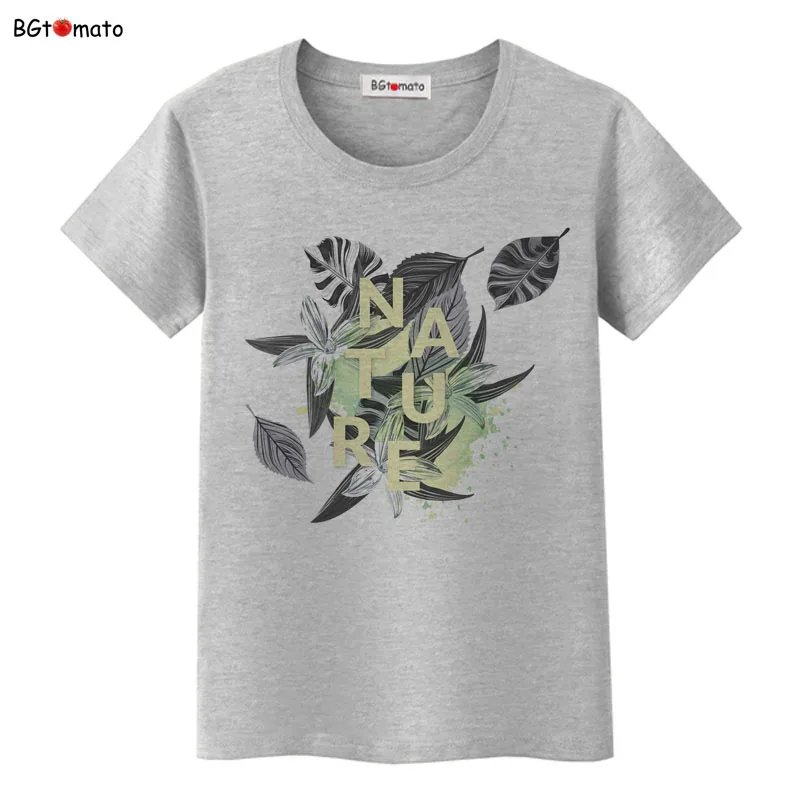 

BGtomato Leaves printing art tshirt harajuku t shirt women good quality fashion streetwear casual tops korean clothes