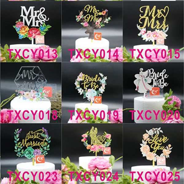 Creative Painted Acrylic Birthday Wedding Cake Topper Flags Baby Shower Birthday Aniversary Party Cake Decor Supplies