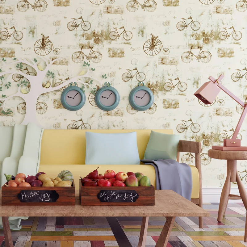 

0.53x10m Vintage Style Bicycle Pattern Wallpaper Kids Room Male Girl Bedroom Living Room Background Wallpaper