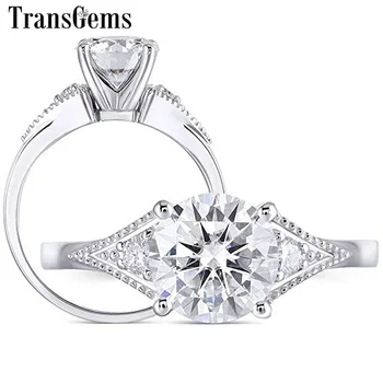 

Transgems 14k 585 White Gold 1.5ct 7.5mm F Color Moissanite 2*2.5mm Side Moissanite Engagement Ring for Women Wedding Gifts