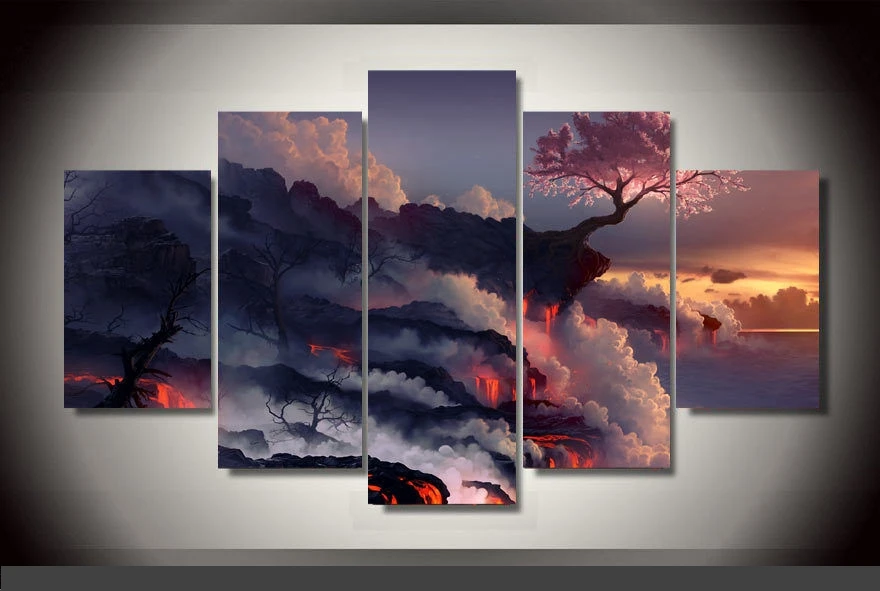 

Artistic originality Indoor Decor 20x35cmx2,20x45cmx2,20x55cm Lava Tree canvas decoration 5 pieces