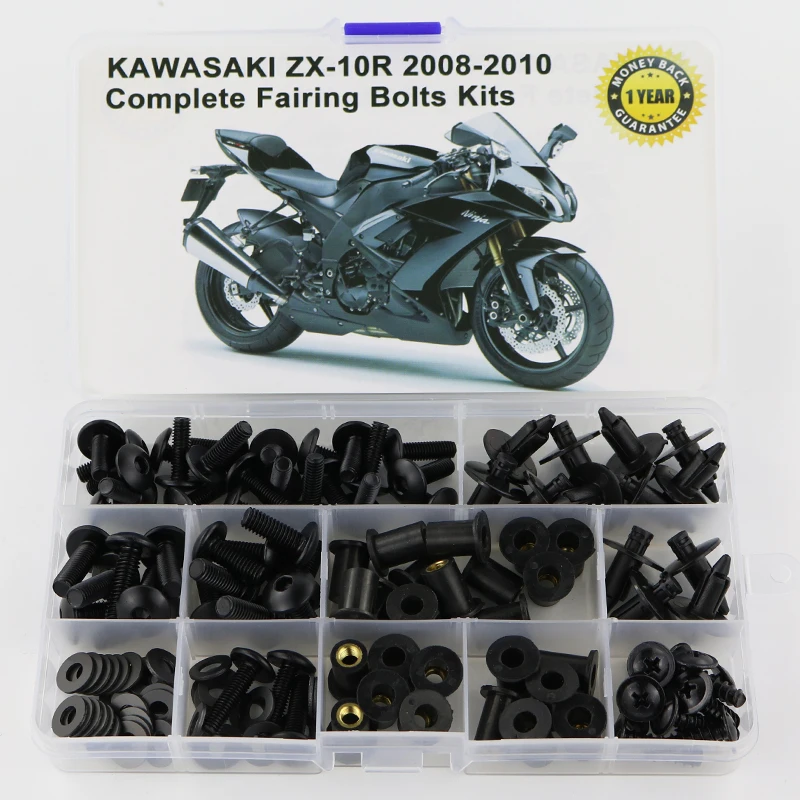 Подходит для Kawasaki ZX-10R ZX10R ZX 10R 2008 2009 2010 мотоцикл Полный Обтекатель Болты Комплект зажимы гайка с шайбой крепеж сталь - Цвет: Black