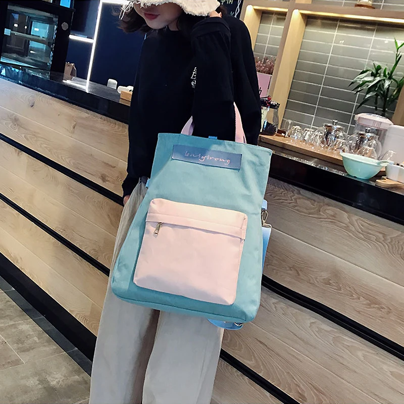 Youda Multi Purpose Canvas Bag College Style Shoulder Messenger Bags Simple Color Matching Large Capacity Handbag Portable Tote
