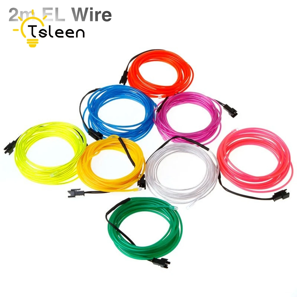 

TSLEEN 2M 4Pcs/Lot LED Neon Wire Lights 3V Multiple Colors EL Wire Cable Line For Car-Styling Living Room Led Strip Neon Cord