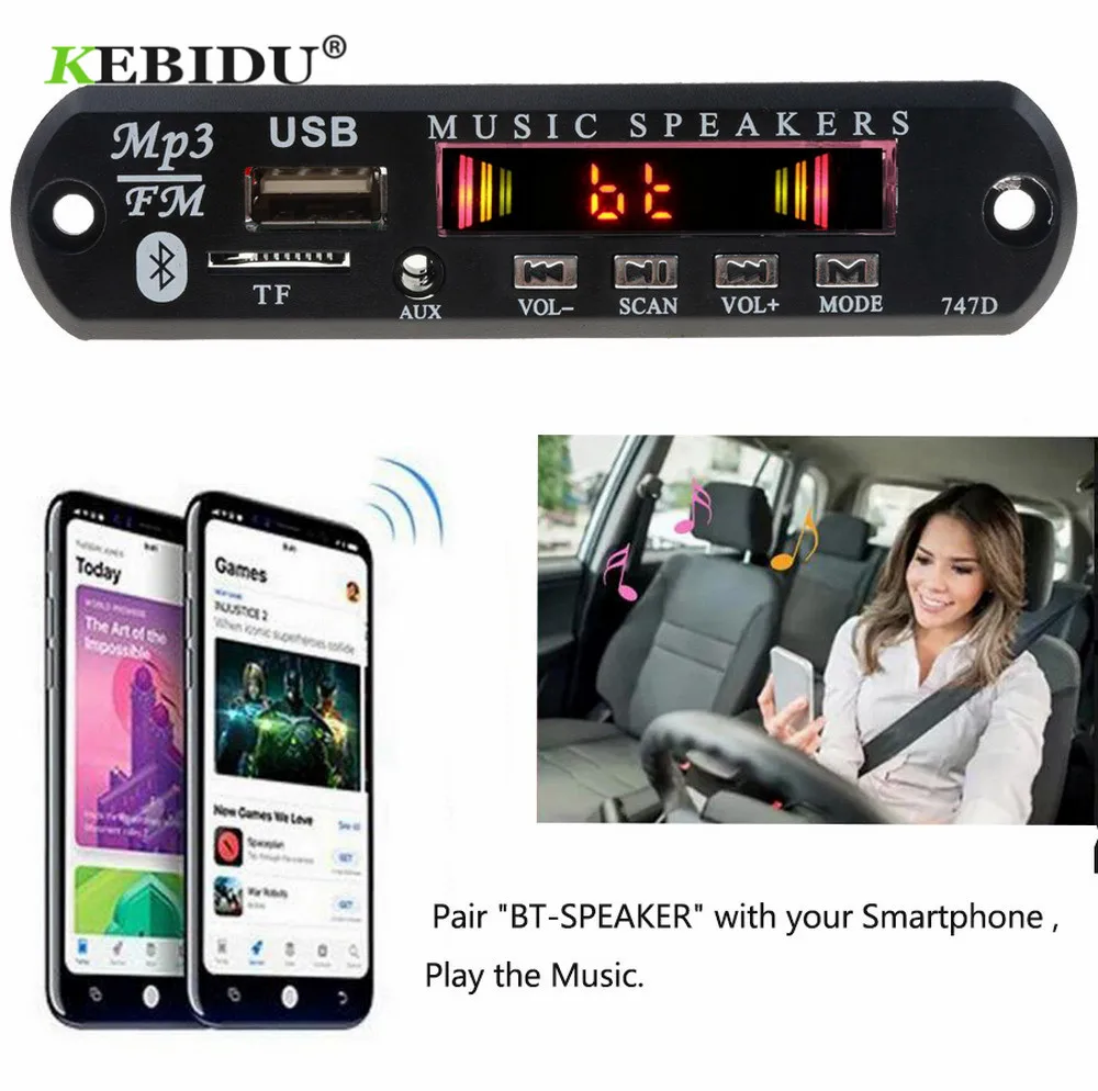 

KEBIDU USB Car Audio Wireless Bluetooth MP3 WMA Decoder Board 5V 12V TF FM Radio Module MP3 Player with Remote Control For Car