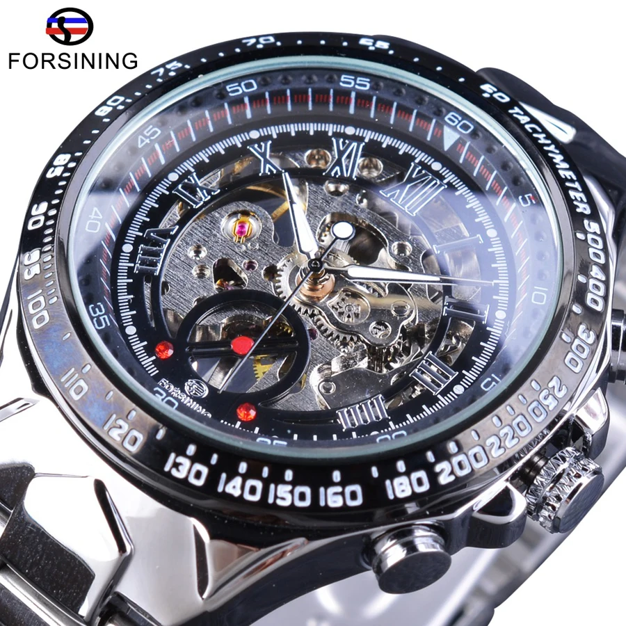 

Mechanical Watch Waterproof Stainless Steel Strap Hollow Skeleton Watch Men Top Brand Luxury Silver Mechanical Wristwatch