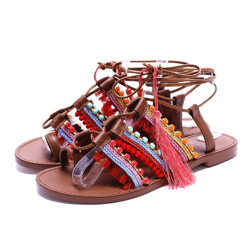 

Themost Girls Summer Fashion Bohemia Style Flip Flops Lace up Flat Heel Shoes Sandals
