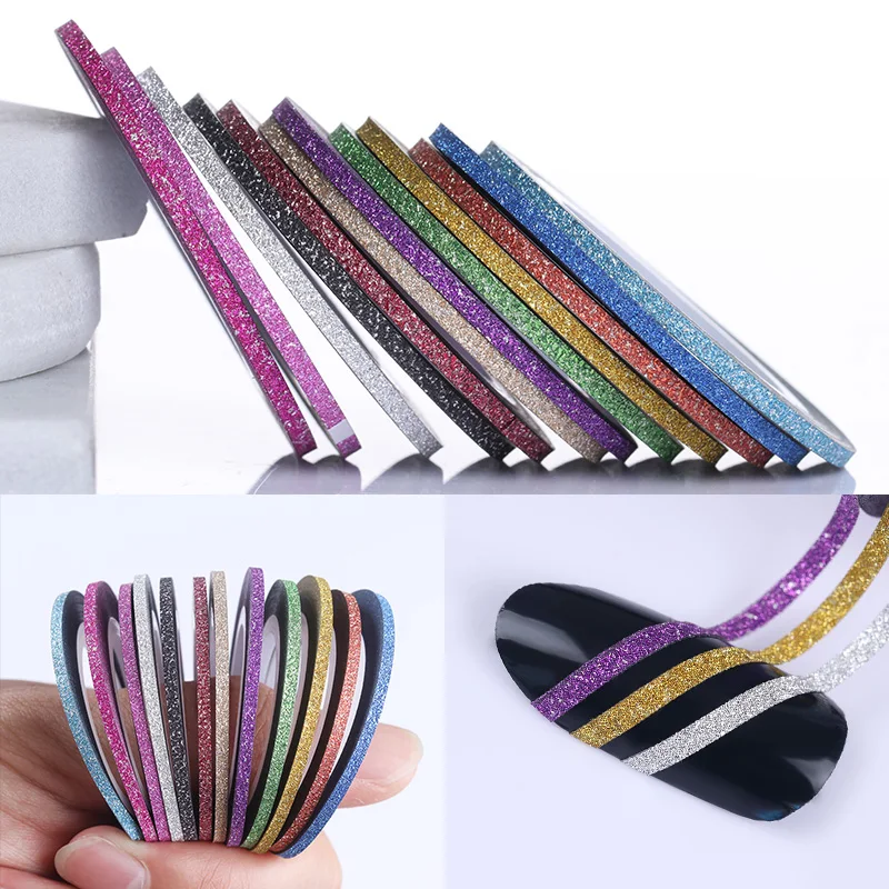 

1/2/3mm Mixed Patterns Glitter Nail Striping Tape Line Colorful Multi Color Nail Sticker Decal DIY 3D Nail Decoration