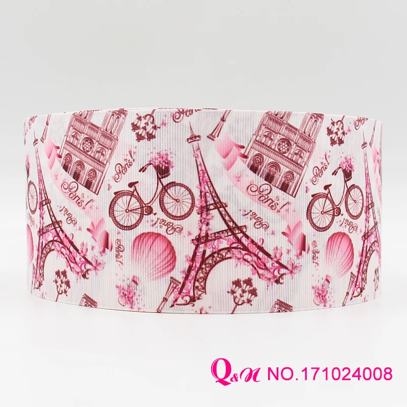 

Q&N ribbon 16mm 22mm 25mm 38mm 50mm 75mm Paris printed grosgrain ribbon webbing 50yards/roll for hair tie free shipping
