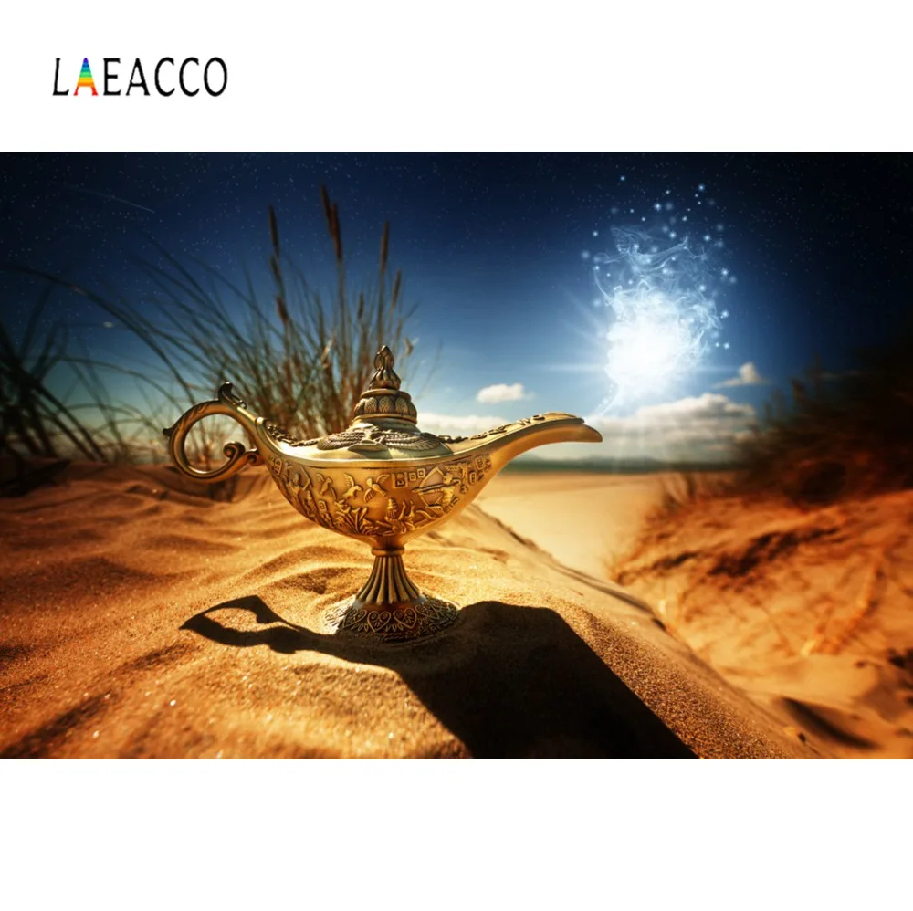 

Laeacco Vinyl Backdrop Aladdin Magic Lamp On Desert Smoke Genie Wallpaper Pattern Photographic Background Photocall Photo Studio