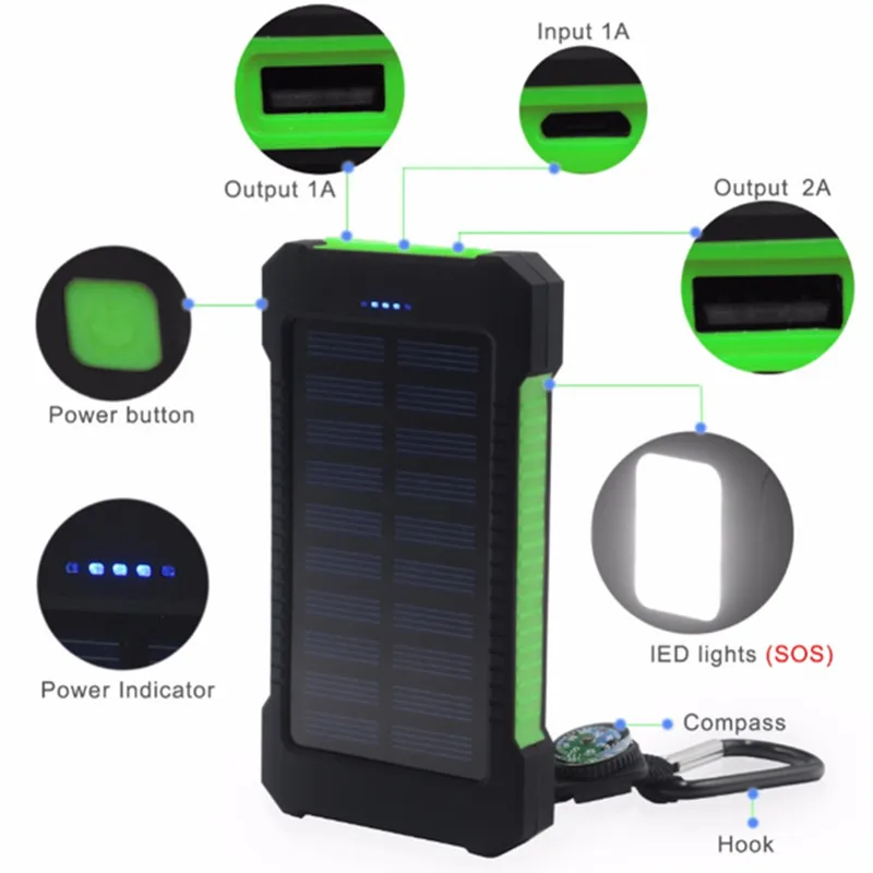 Новый двойной USB портативный солнечный внешний аккумулятор 10000 мАч солнечная