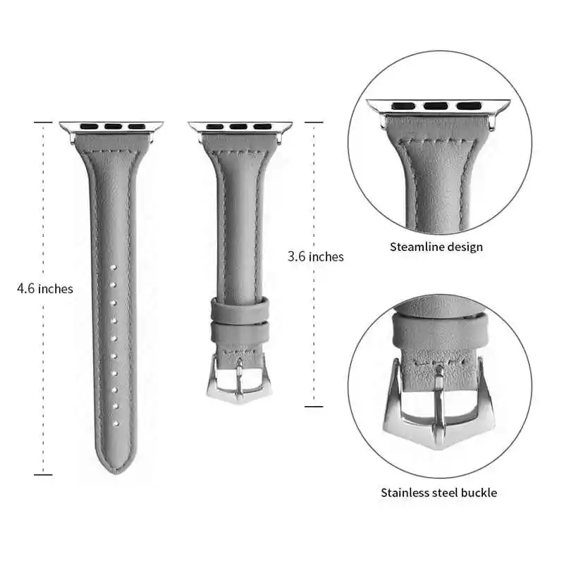 Для женщин часы Для мужчин часы из натуральной кожи женские наручные часы ремешок для Apple Watch Series 4/3/2/1 38 мм 40 мм 42 мм 44 мм - Цвет ремешка: Gray