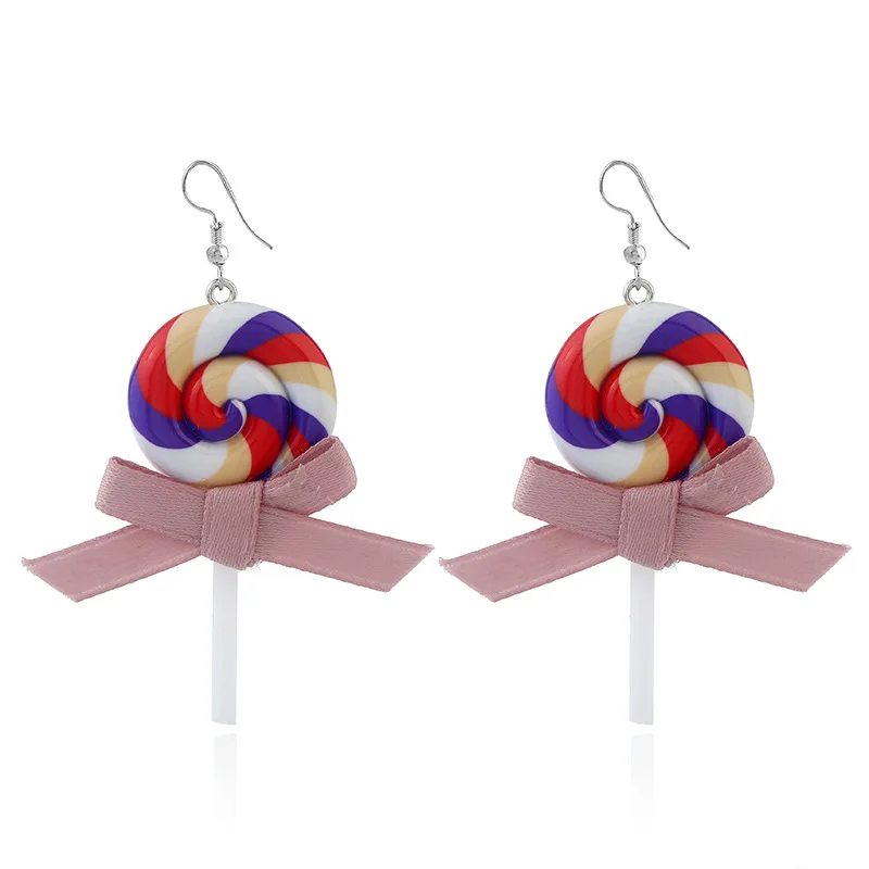 Rainbow Swirl Lollipop Earrings Earring Candy Costume Trendy Woman Girl