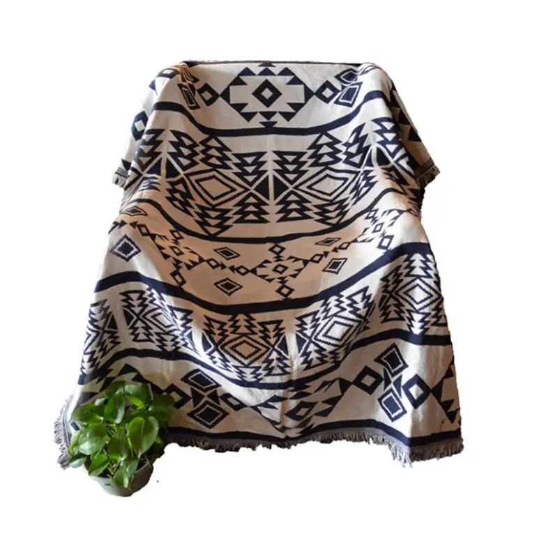 Kilim white 100% cotton Bohemia Rug Carpet Exotic Geometric Bedding Knitted Couch Cover throw Blanket body sofa for picnic floor