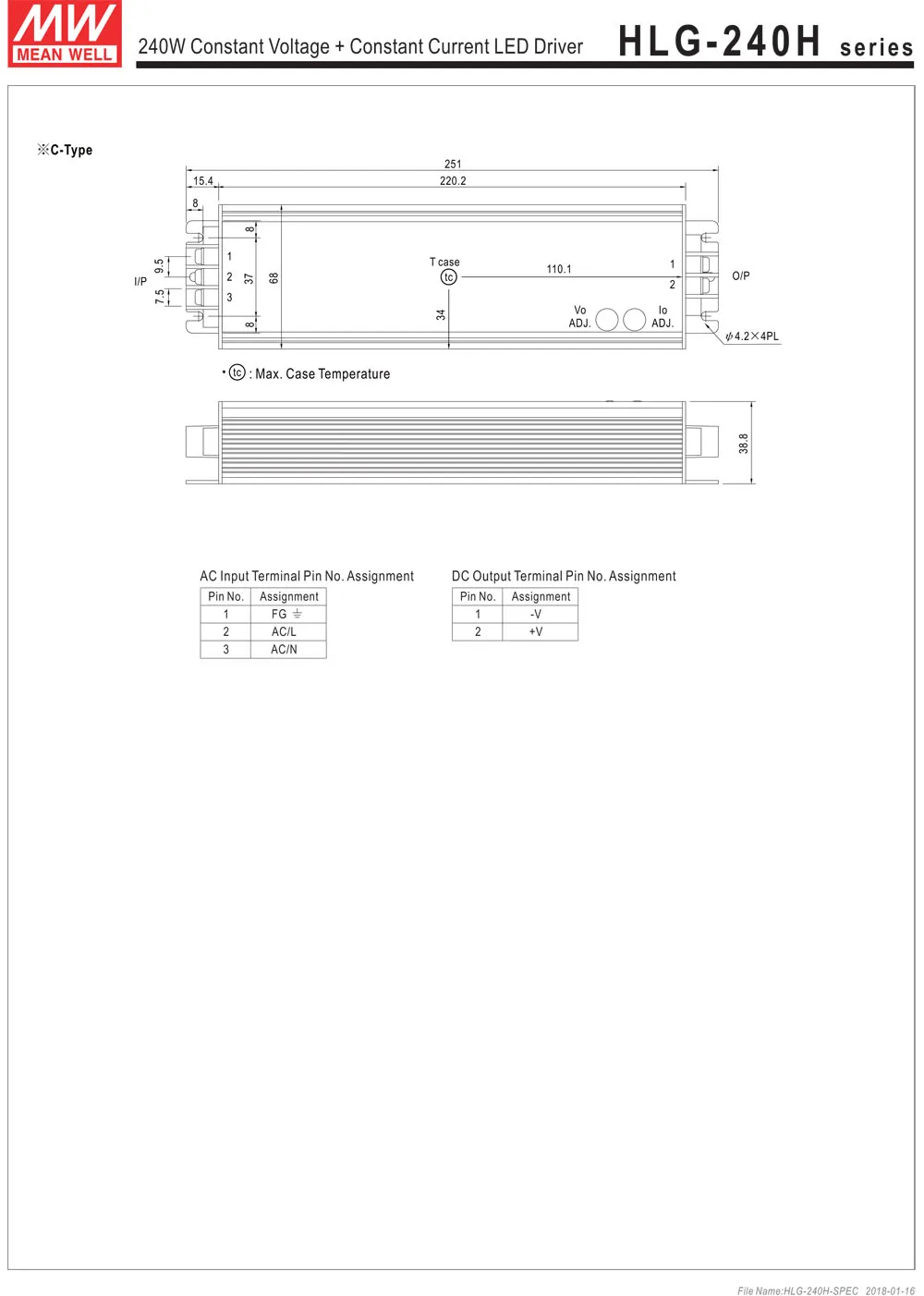 Подлинная Meanwell HLG-240H-24A 24V Регулируемый источник питания 240W 10A IP65 Водонепроницаемый Светодиодный драйвер HLG-240H