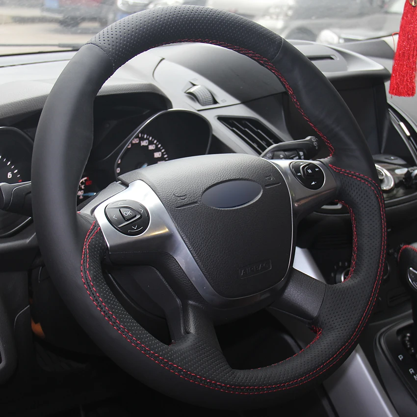 Черный кожаный чехол для Ford Focus 3 2012 2014 KUGA Escape 2013 2016|car steering wheel cover|steering coverwheel cover |
